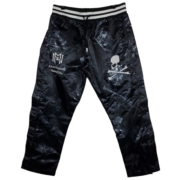 Mastermind World Mitchell & Ness Large Satin Tear Away Pants Skull Art Gray New